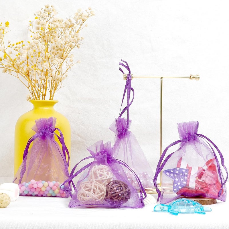 BOEIAC Organza Bags, Purple Organza Bags, 100Pcs, Sheer Organza Bags 3 x 4 inch, Jewelry Gift Bags, Party Favor Bags with Drawstring, Mesh Gift Pouches Mini Candy Bags for Wedding Birthday Party - Image 4